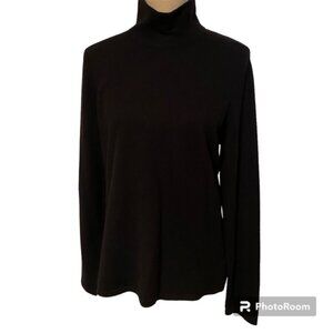 LANDS’ END SWEATER MOCK TURTLENECK BLACK CASHMERE LONG SLEEVE SIZE L 14-16